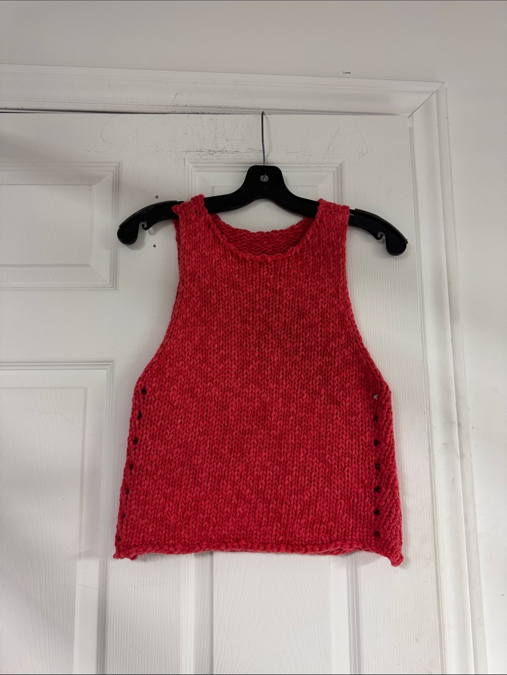 Free People Coral Red Knit Tank with Eyelet Side Detail